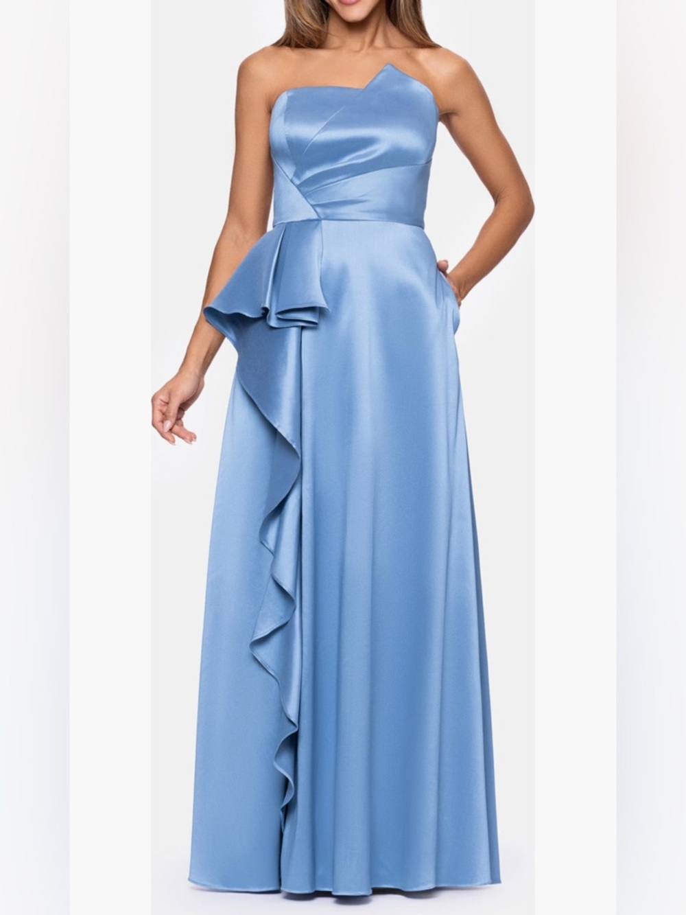 Xscape Size 8 NWT Slate Blue Strapless Gown Formal GALA Maxi Dress Evening MOB